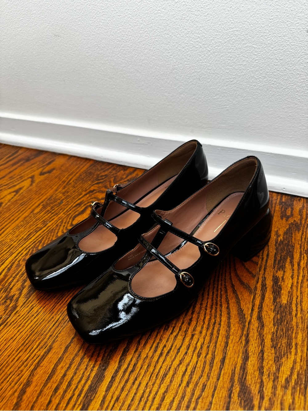 Paolo Black Patent Double-Strap Mary Jane Heels